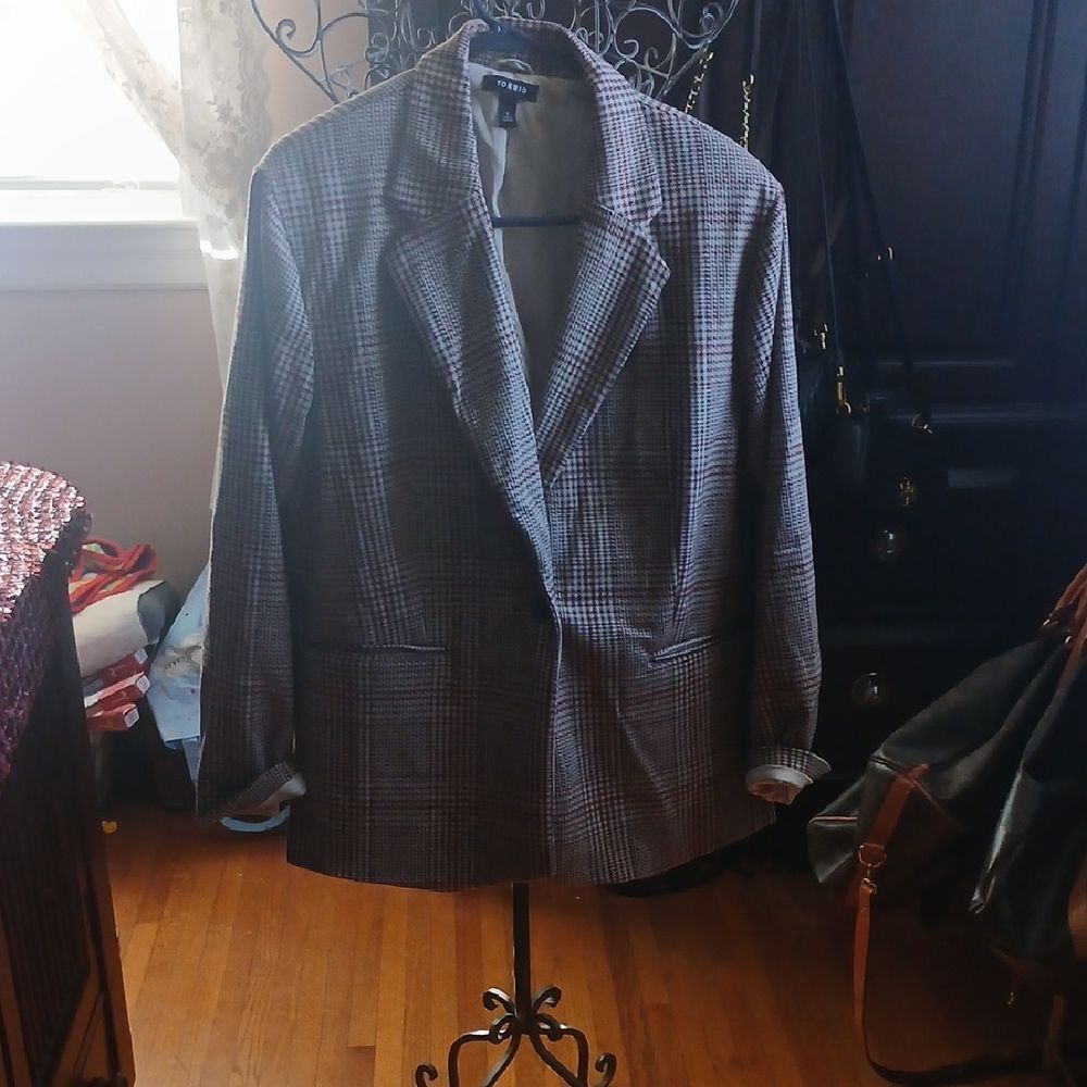 Torrid Classic Gray Checkered Blazer